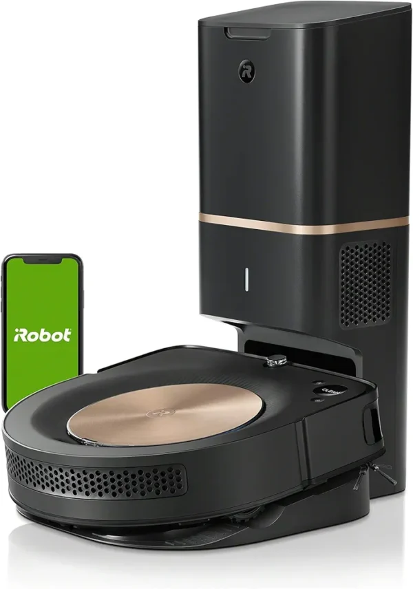 Aspirateur robot connecté iRobot Roomba s9+ WiFi avec station d’aspiration automatique – Technologie PerfectEdge® avec brosse d’angle et brosses en caoutchouc plus larges pour tous les sols – Amélioration de la puissance