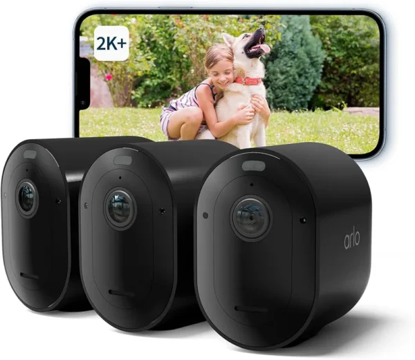 Caméra de surveillance extérieure WLAN Arlo Pro 5 X3 + SmartHub certifié, 2K UHD, noir, vision nocturne couleur améliorée, angle de vision de 160°, audio bidirectionnel, avec période d’essai du plan sécurisé