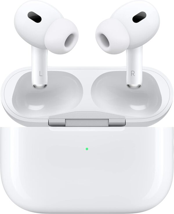 Écouteurs sans fil Apple AirPods Pro (2e génération), jusqu'à 2 fois plus de réduction active du bruit, transparence adaptative, audio spatial personnalisé, étui de chargement MagSafe (Lightning), écouteurs Bluetooth pour iPhone