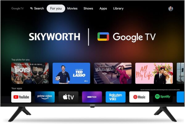 Téléviseur intelligent Skyworth 50 pouces 4K UHD, série UE7600 Google TV avec Dolby Audio, télécommande Bluetooth, commande vocale Google Assistant, Google Cast, conception sans cadre, ultra-mince, télévision en streaming