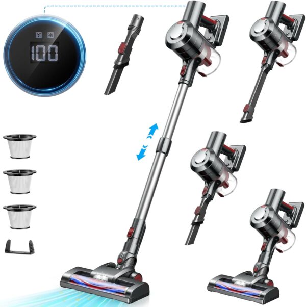 Cordless Vacuum Cleaner: 450W 38K Pa with LED Display,Up to 55 Mins Runtime,Anti-Tangle Rollor,Cordless Stick Vacuum,Ultra-Lightweight Handle Vacuum Cleaners for Home Pet Hair Hard Floors Carpet